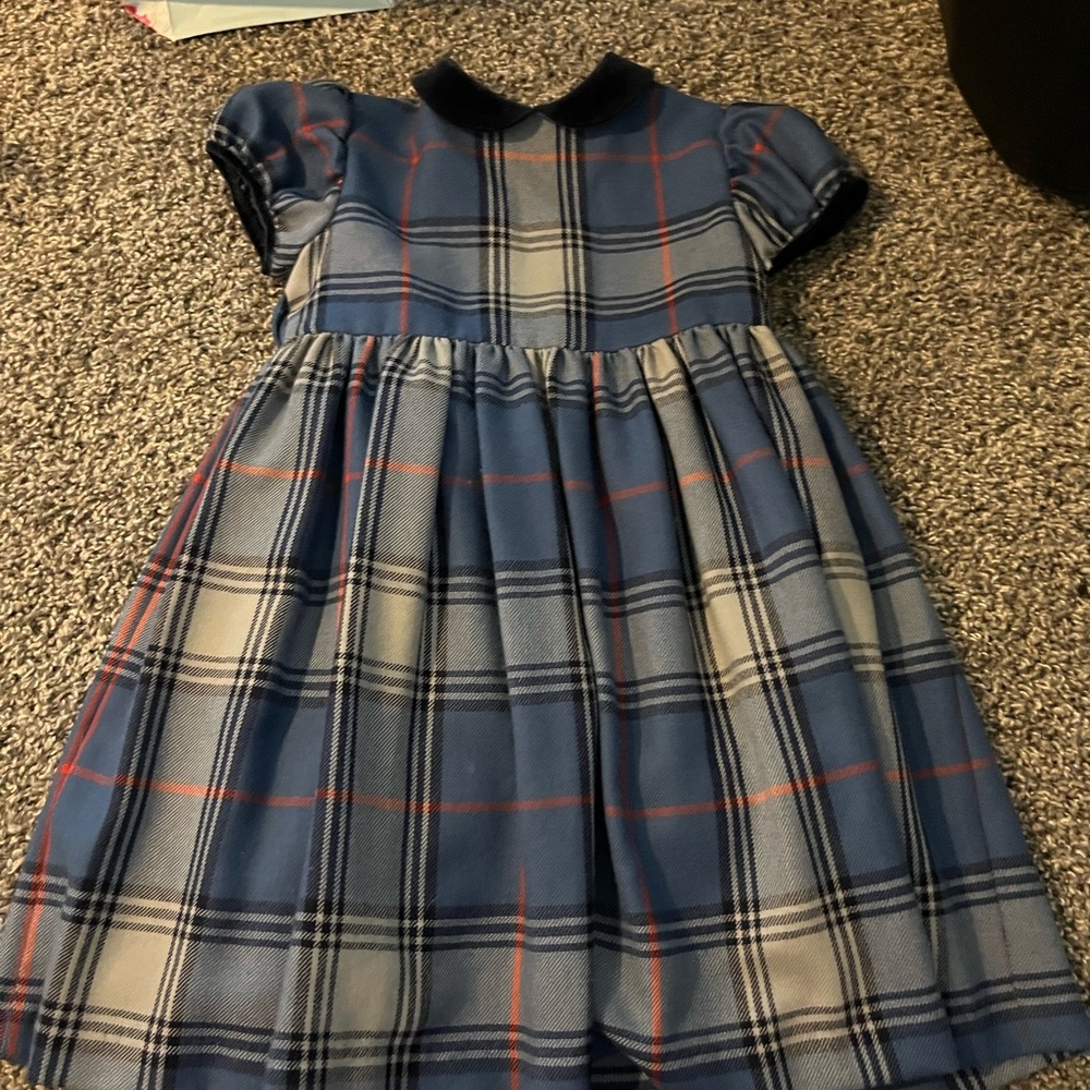 Papo d’anjo blue plaid dress size 4 velvet collar lined short sleeve